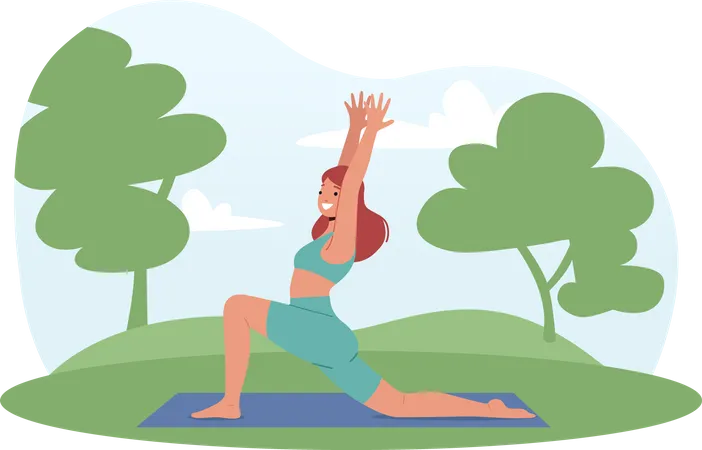 Girl doing stretching exercise at park  Illustration
