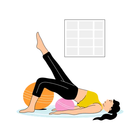 Girl doing stretching exercise using gym ball  Illustration