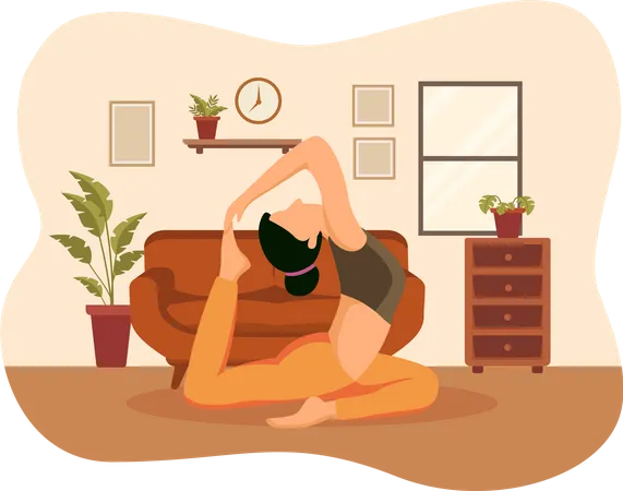 Girl doing stretching stomach yoga pose  Illustration