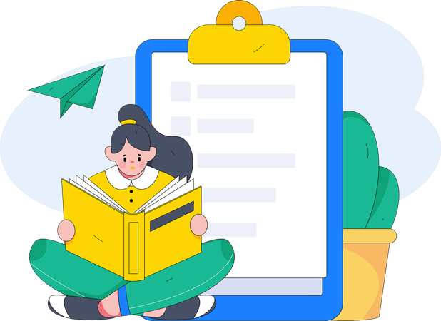 Girl doing study and making education list  Illustration