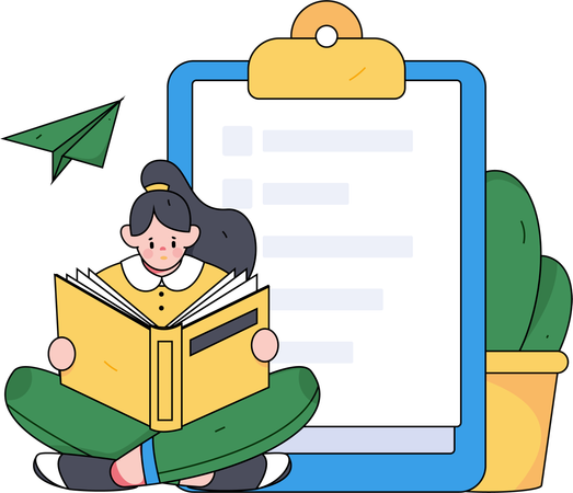 Girl doing study and making education list  Illustration