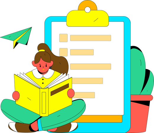 Girl doing study and making education list  Illustration