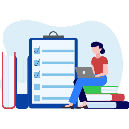 Girl doing study and making education list  Illustration