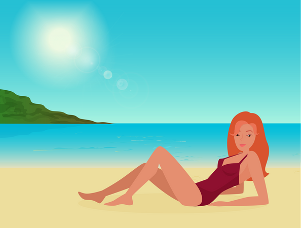 Girl doing sunbathe at beach  Illustration