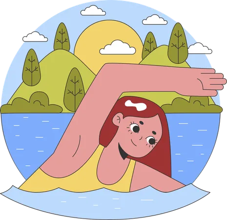 Girl doing swimming in sea  Illustration