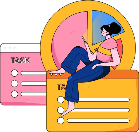 Girl doing task analysis using mobile  Illustration