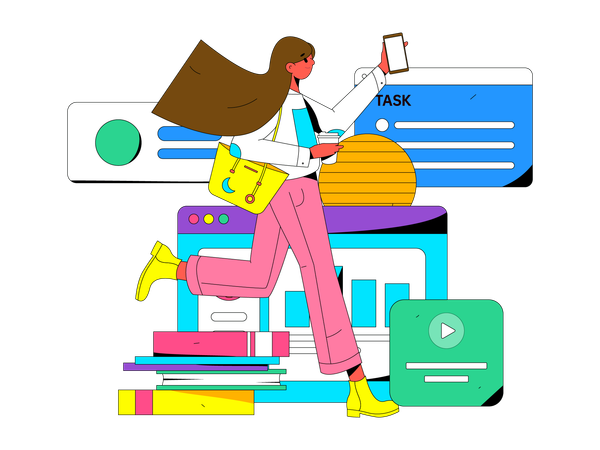 Girl doing task management  Illustration