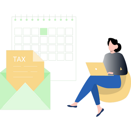 Girl doing tax and payment work on laptop  Illustration