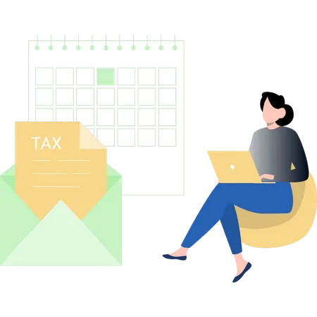 Girl doing tax and payment work on laptop  Illustration