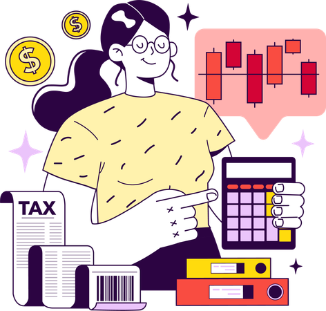 Girl doing tax calculation tax calculation  Illustration