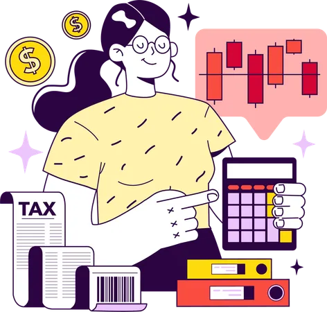 Girl doing tax calculation tax calculation  Illustration