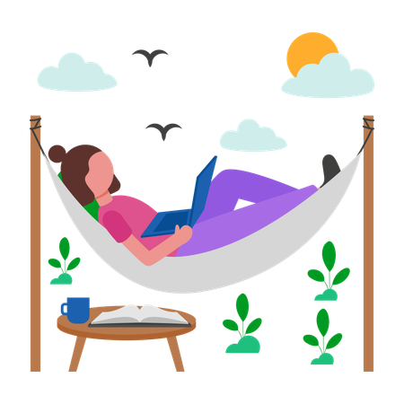 Girl doing Teleworking  Illustration