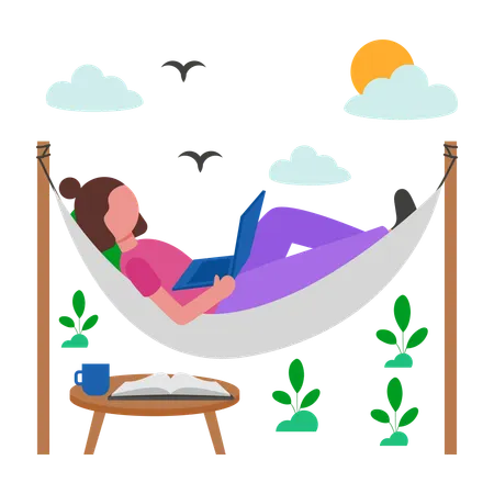 Girl doing Teleworking  Illustration