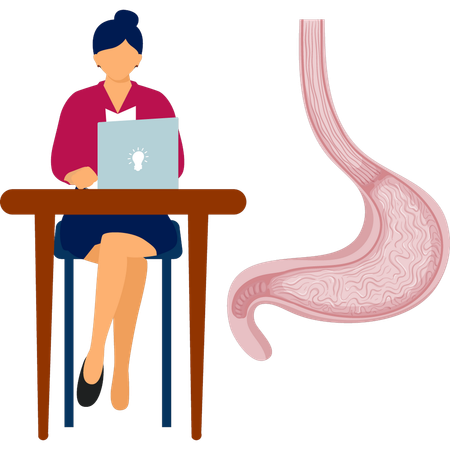 Girl  doing testing on stomach  Illustration