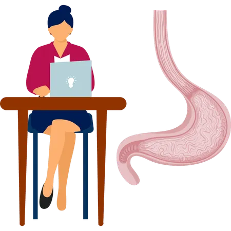 Girl  doing testing on stomach  Illustration