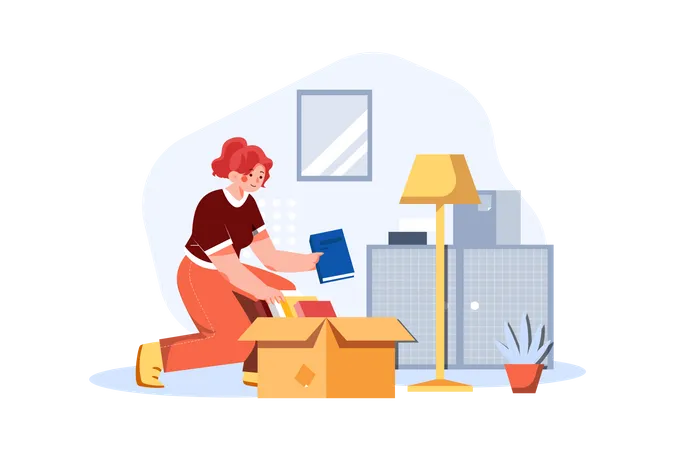 Girl doing the packing for house shifting  Illustration