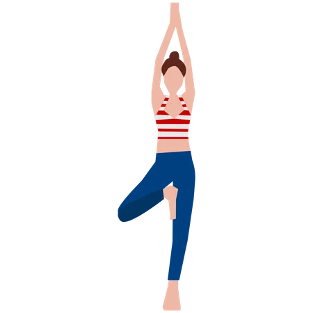 Girl doing tree yoga pose  Illustration