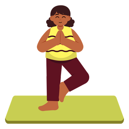 Girl Doing Tree Yoga Pose  Illustration