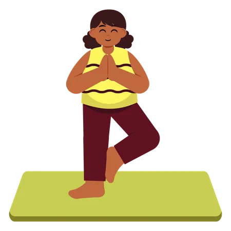 Girl Doing Tree Yoga Pose  Illustration