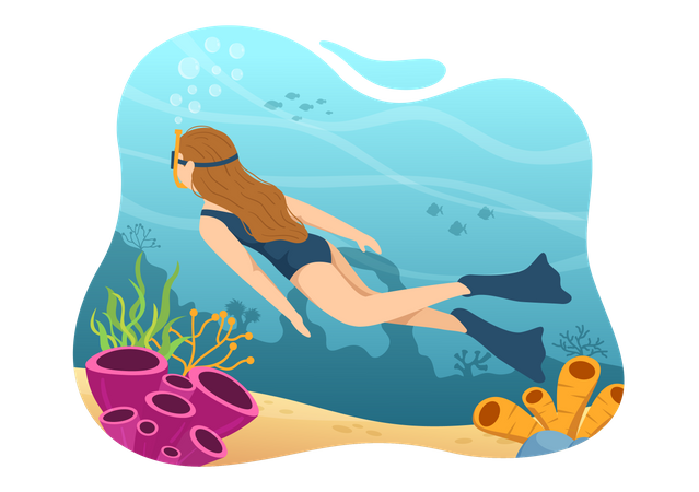 Girl doing Underwater Swimming  Illustration