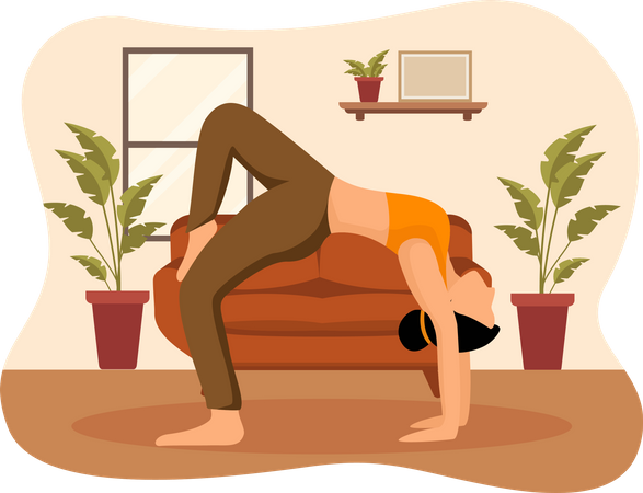 Girl doing upside down yoga pose Illustration