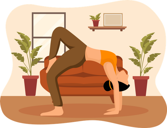 Girl doing upside down yoga pose  Illustration