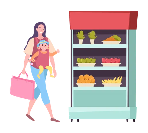 Girl doing vegetable shopping  Illustration