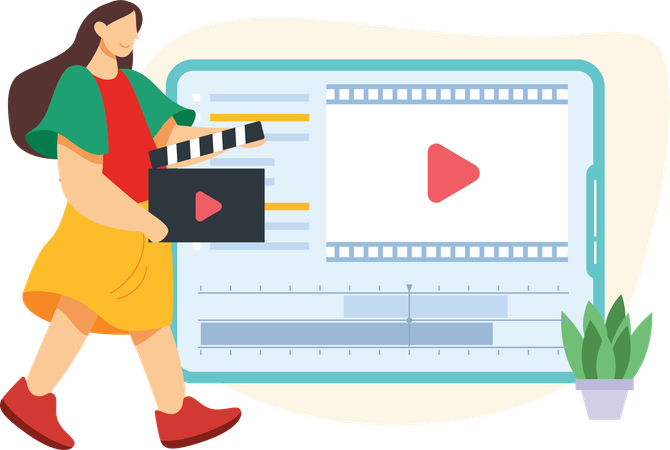 Girl doing Video editing work  Illustration