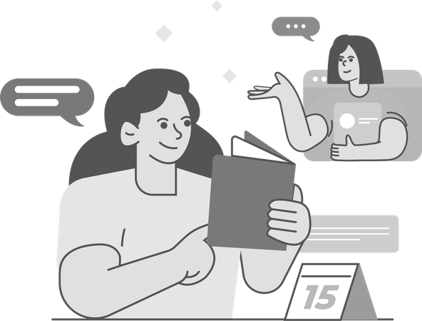 Girl doing Virtual Communication and Messaging  Illustration