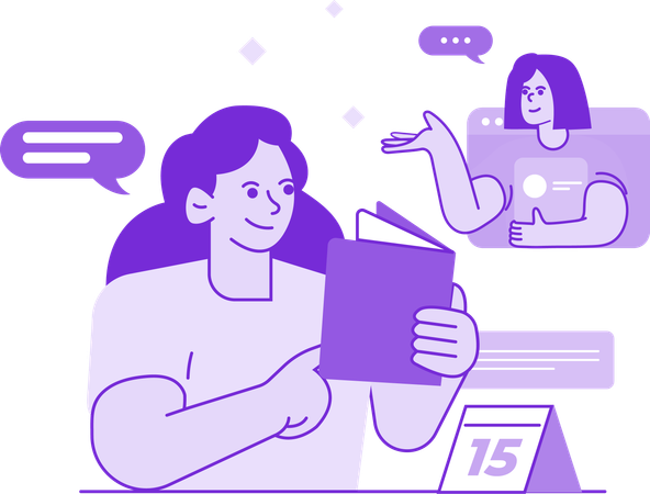 Girl doing Virtual Communication and Messaging  Illustration