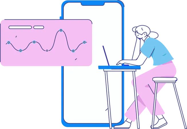 Girl doing virtual data processing  Illustration