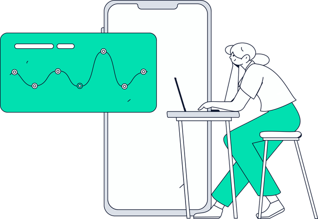 Girl doing virtual data processing  Illustration