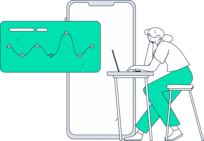 Girl doing virtual data processing  Illustration