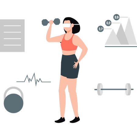 Girl doing virtual exercise  Illustration