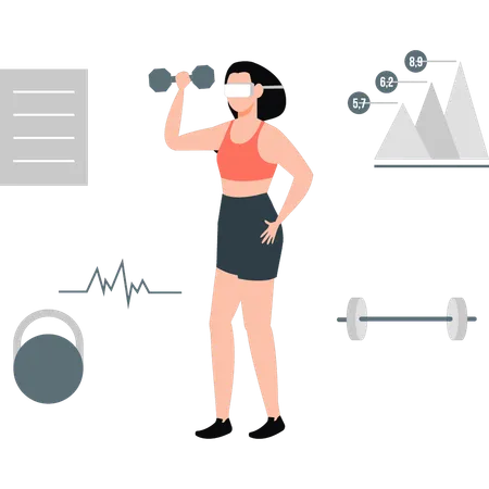 Girl doing virtual exercise  Illustration