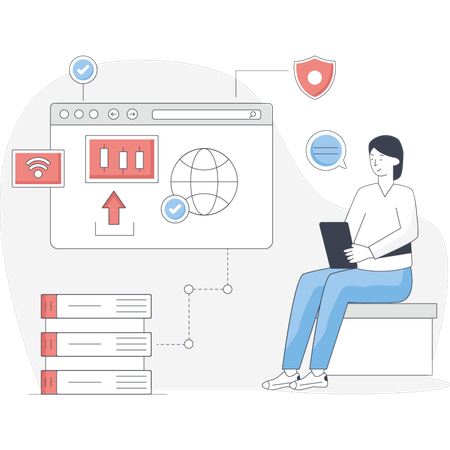 Girl  doing virtual hosting  Illustration