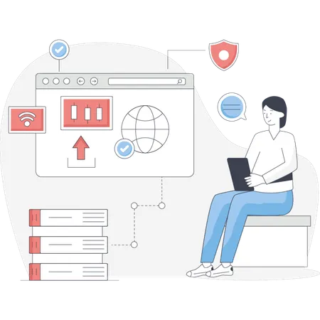 Girl  doing virtual hosting  Illustration