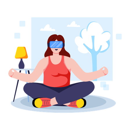 Girl doing Virtual Meditation  Illustration