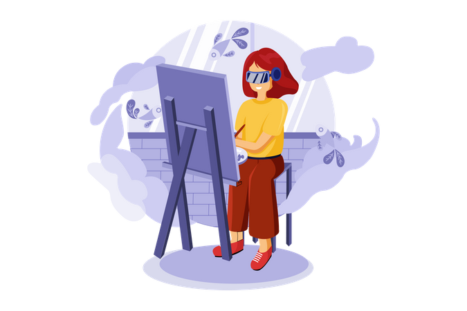 Girl doing virtual painting  Illustration