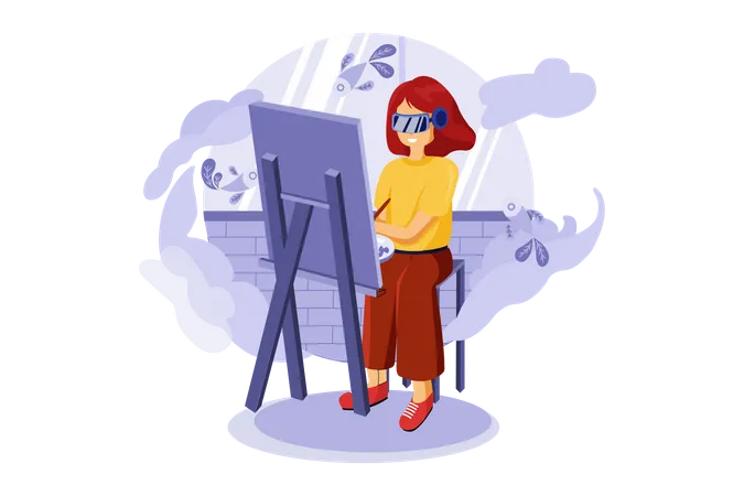 Girl doing virtual painting  Illustration
