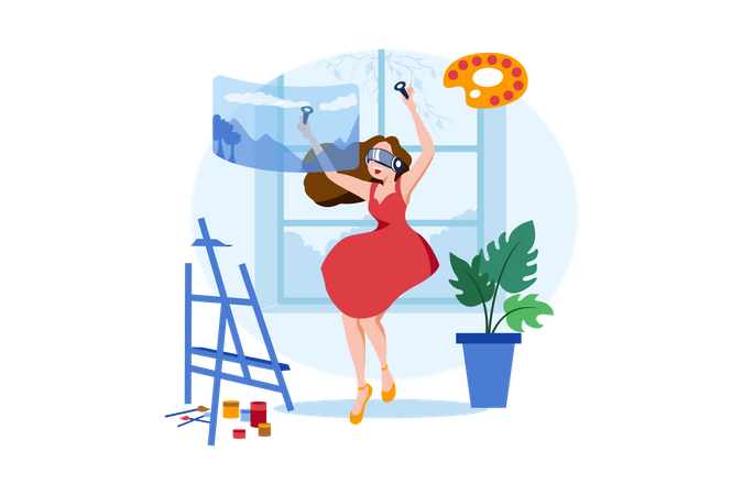 Girl doing virtual painting  Illustration