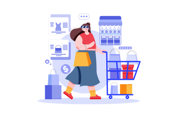 Girl doing virtual shopping  Illustration