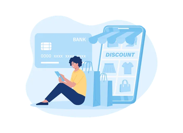 Girl doing Virtual Shopping  Illustration