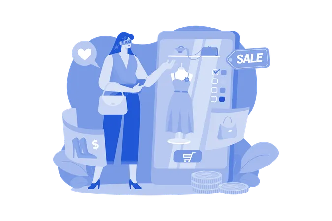 Girl doing Virtual Shopping  Illustration