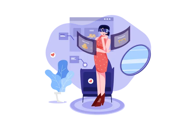 Girl doing virtual shopping in the metaverse  Illustration