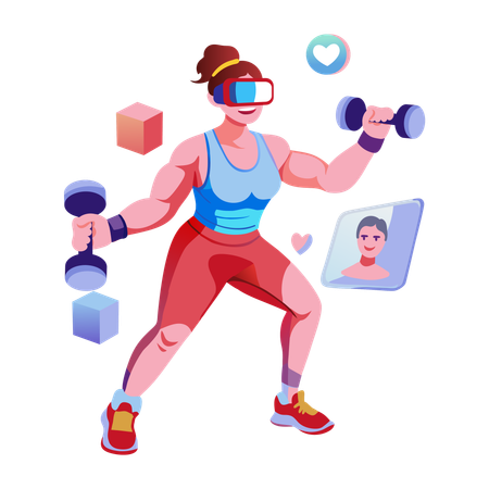 Girl doing virtual workout  Illustration