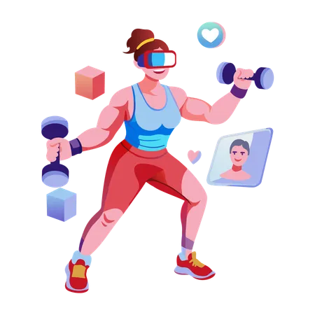 Girl doing virtual workout  Illustration