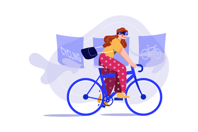 Girl Doing VR cycling Illustration