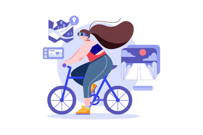 Girl doing VR cycling Illustration