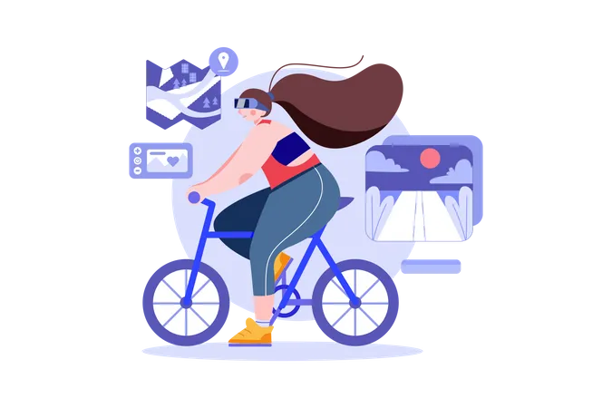 Girl doing VR cycling  Illustration